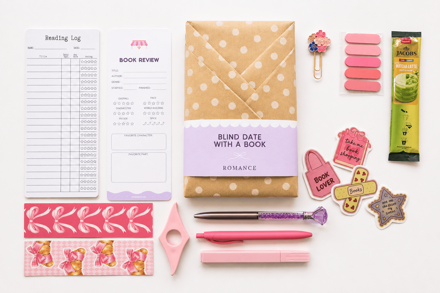 Blind Date With a Book wrapped gift with bookish extras