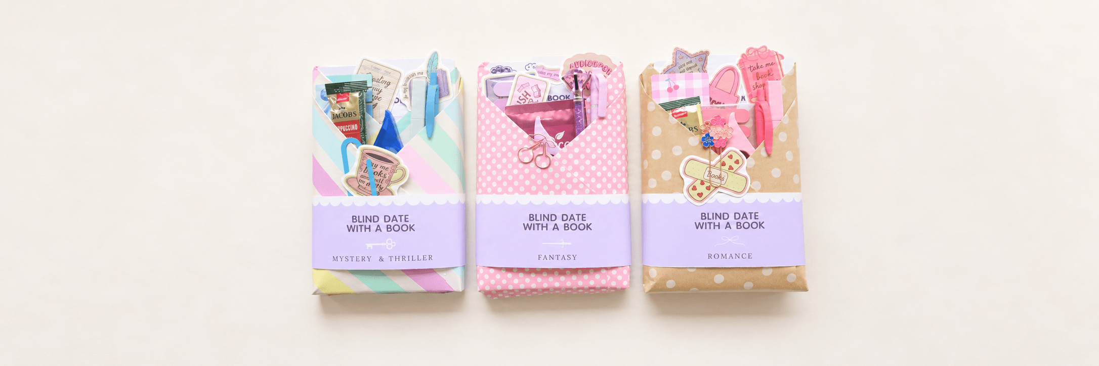Cozy Meli Blind Date gift set with wrapped book and bookmark